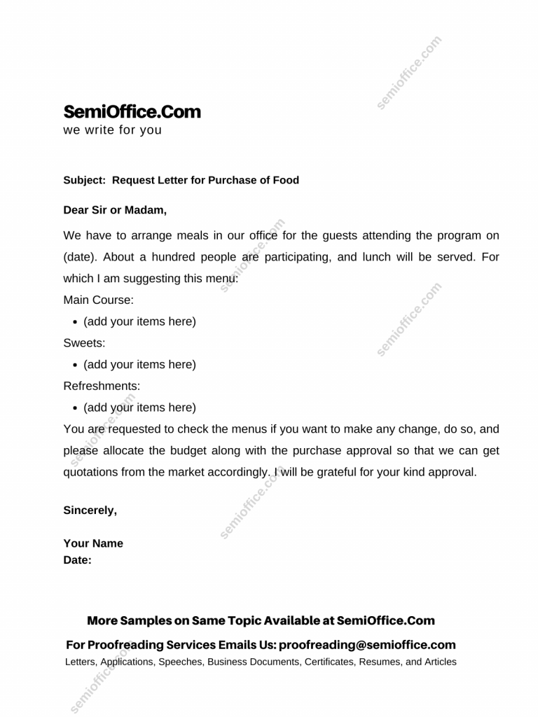 Request Letter for Purchase of Food