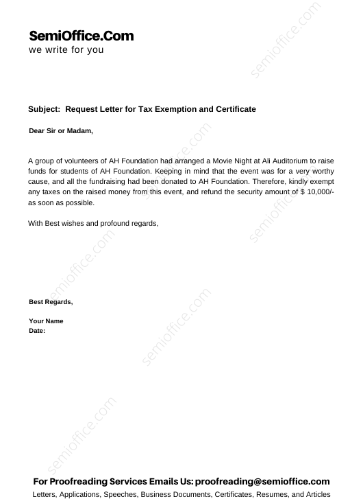 Request Letter for Tax Exemption and Certificate