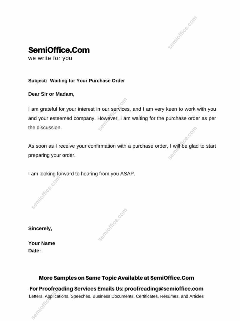 Request Letter to Customer to Ask for the Purchase Order