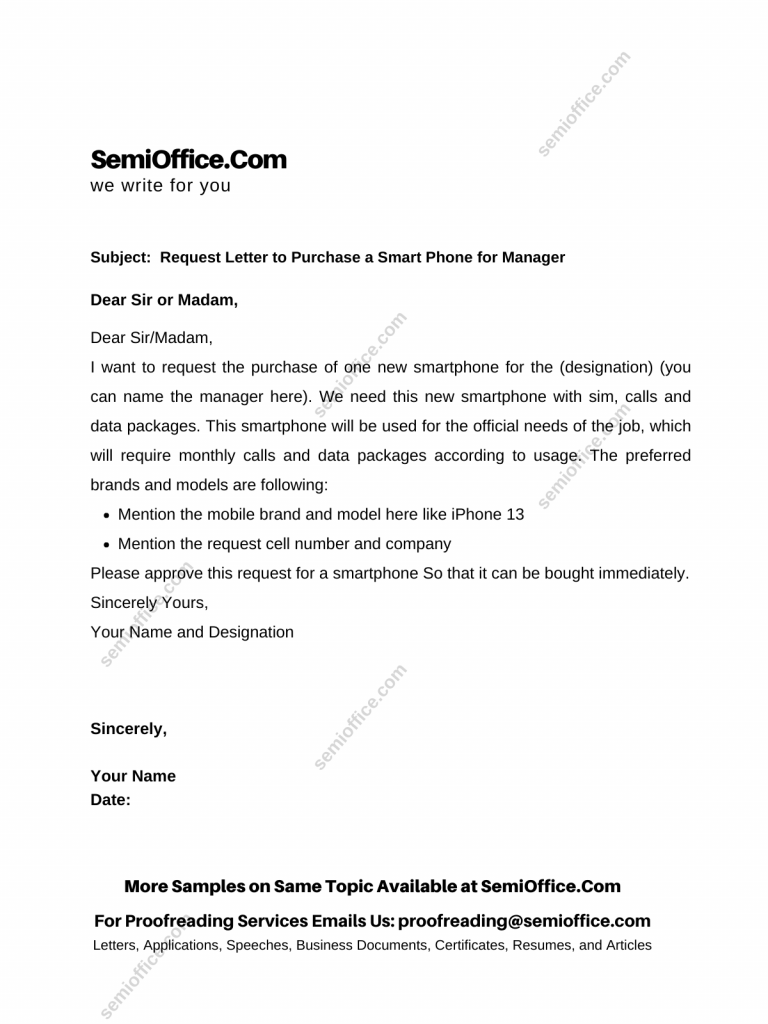 Request Letter to Purchase of Smartphones for Office or Employees