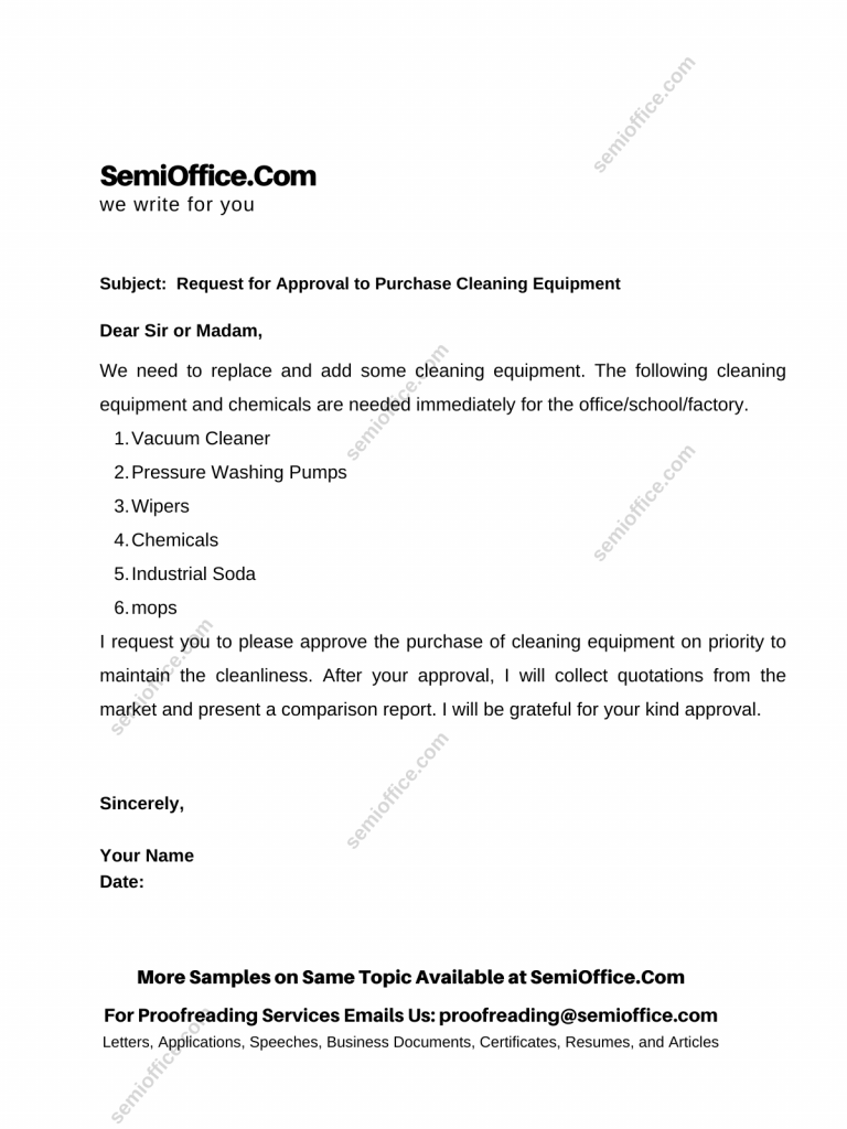 Request for Approval of Purchasing Cleaning Equipment