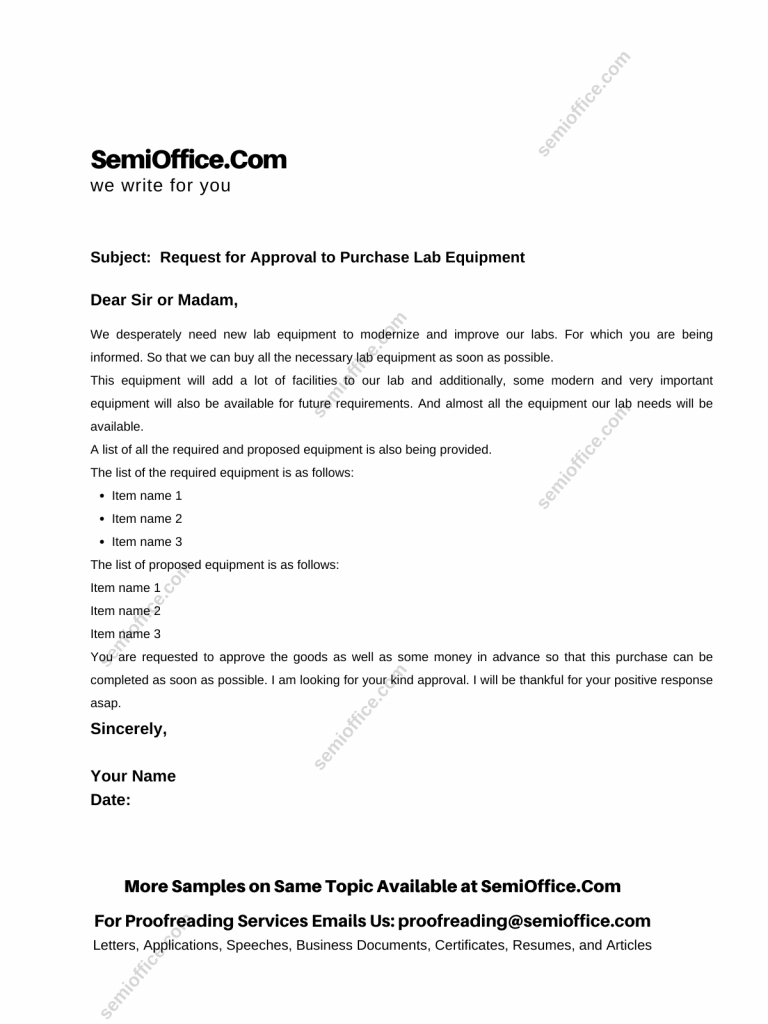 Request for Approval to Purchase Lab Equipment for school, office, laboratory, workshop, etc