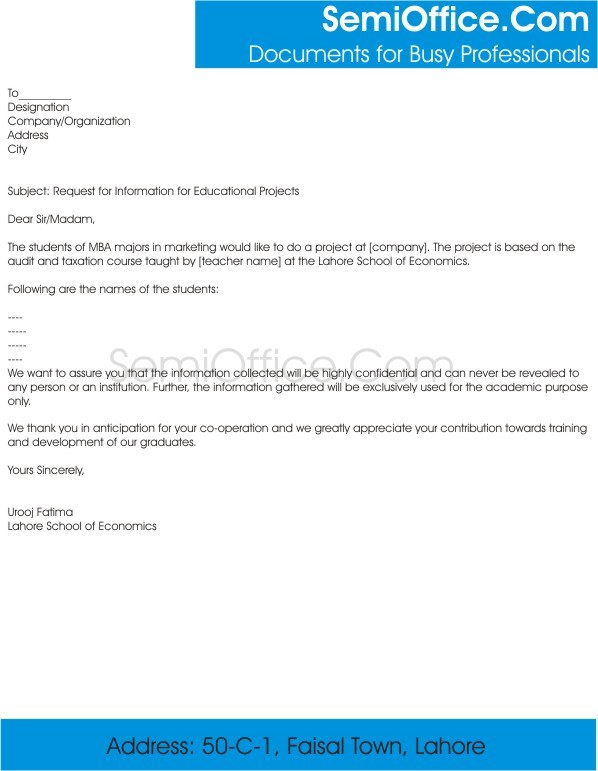 Request Letter for Information Collection for Univeristy Projects
