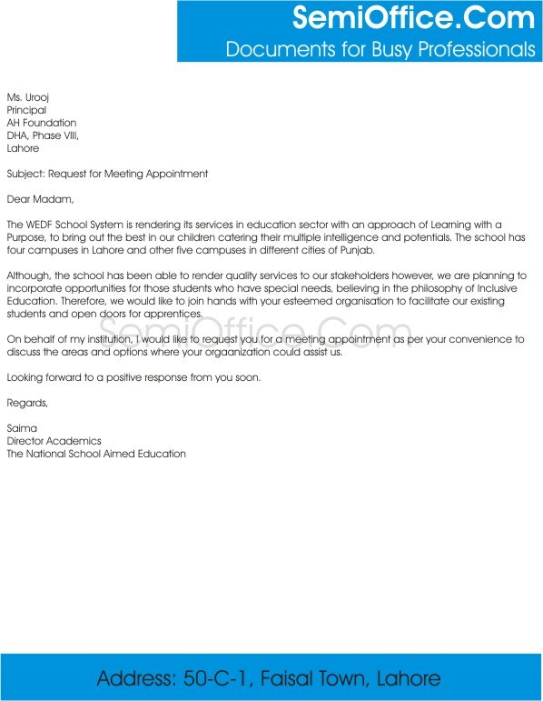 Request for Meeting Appointment Letter Sample