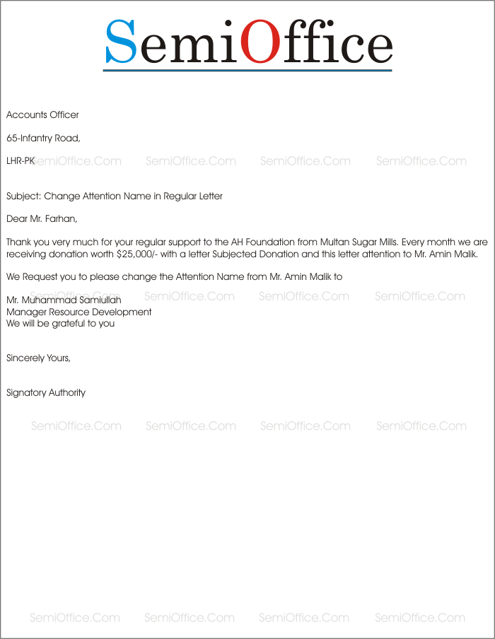 Request Letter for Change Attention Name