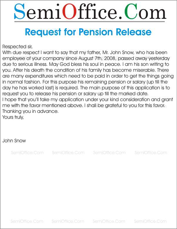 Request Letter for Pension Release