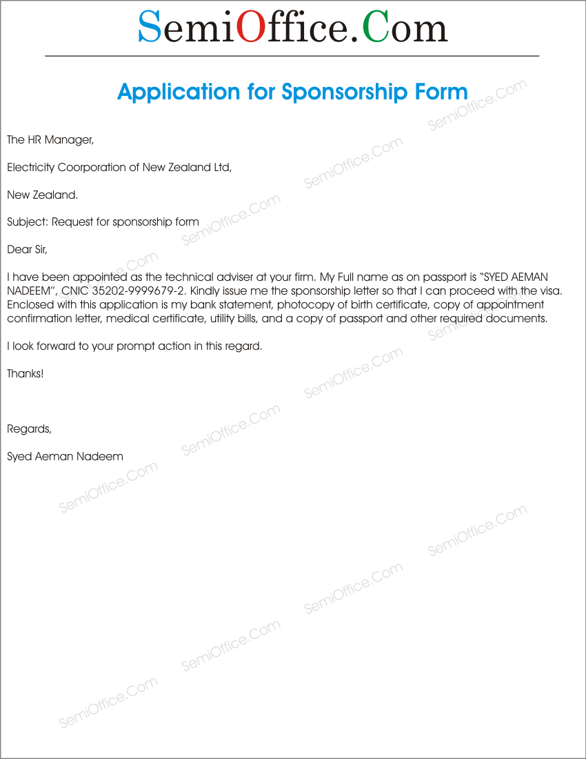 Request Letter for Sponsorship Form