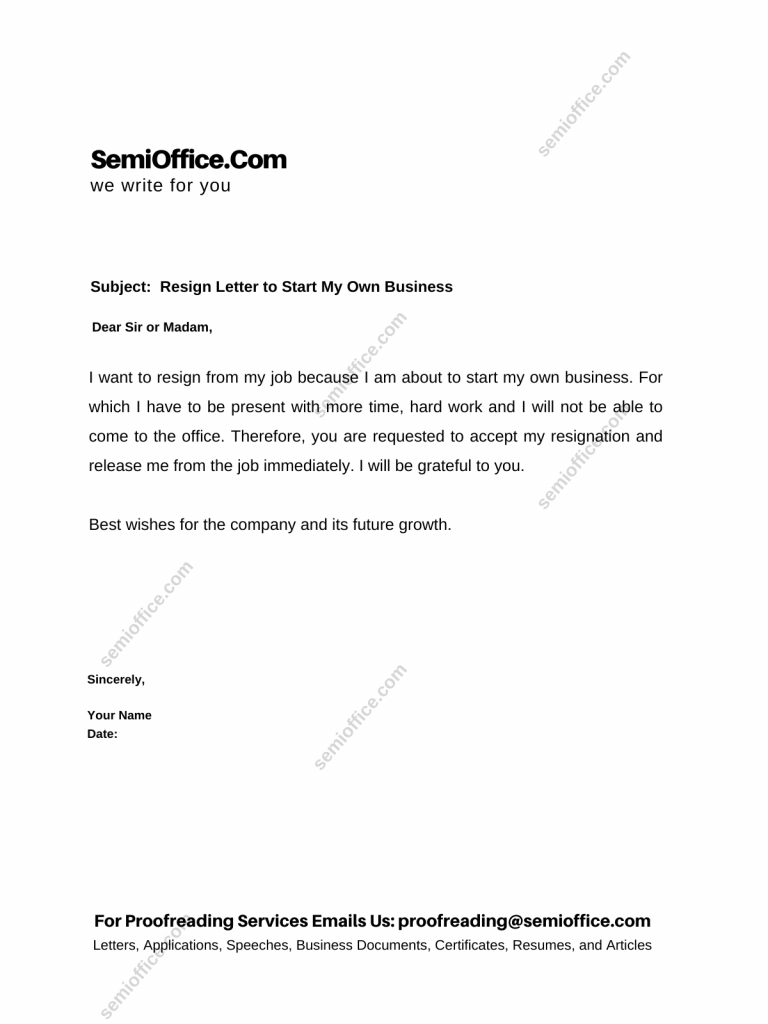 Resignation Letter for Starting a Business