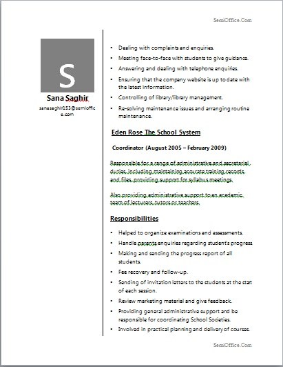 Resume For School Coordinator Experience Professional