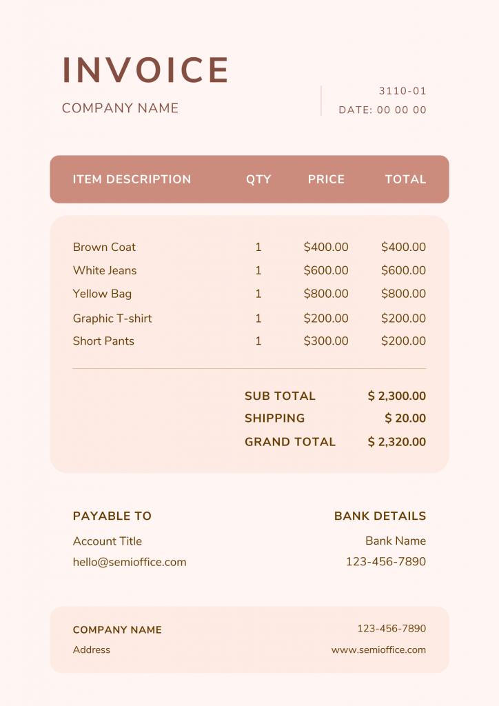 Sample Bill for Clothing Shop