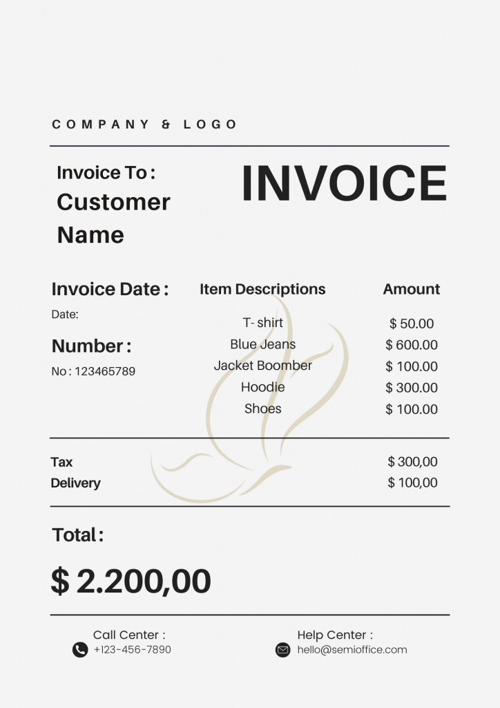 Sample Bill for Clothing Shop