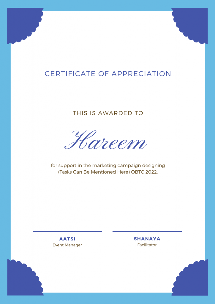 Sample Certificate of Appreciation (Online Designing Services)