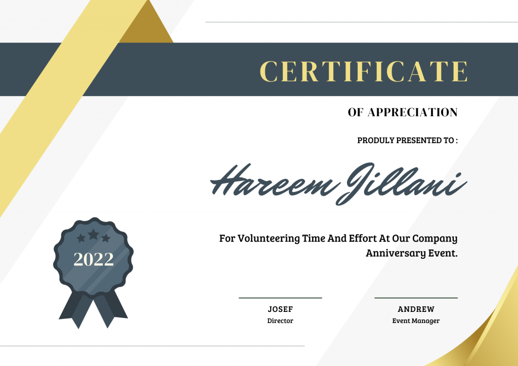 Sample Certificate of Appreciation (Online Designing Services)