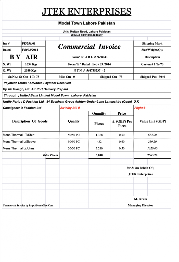 Download Links: Export Commercial Invoice In Excel Format