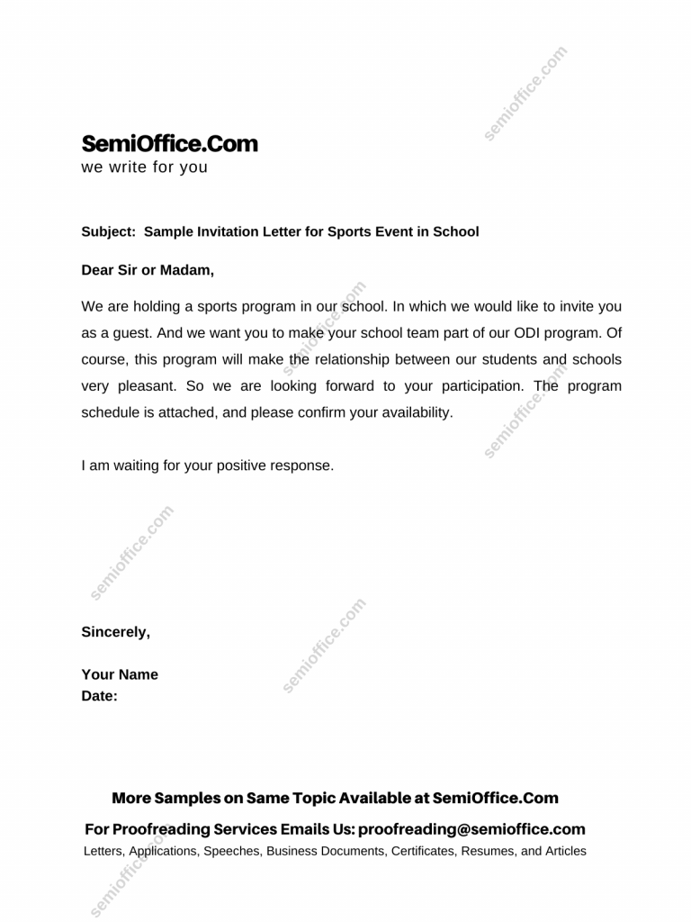 Sample Invitation Letter for Sports Event in School