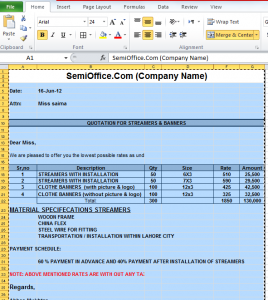 Sample Quotation Format in Excel