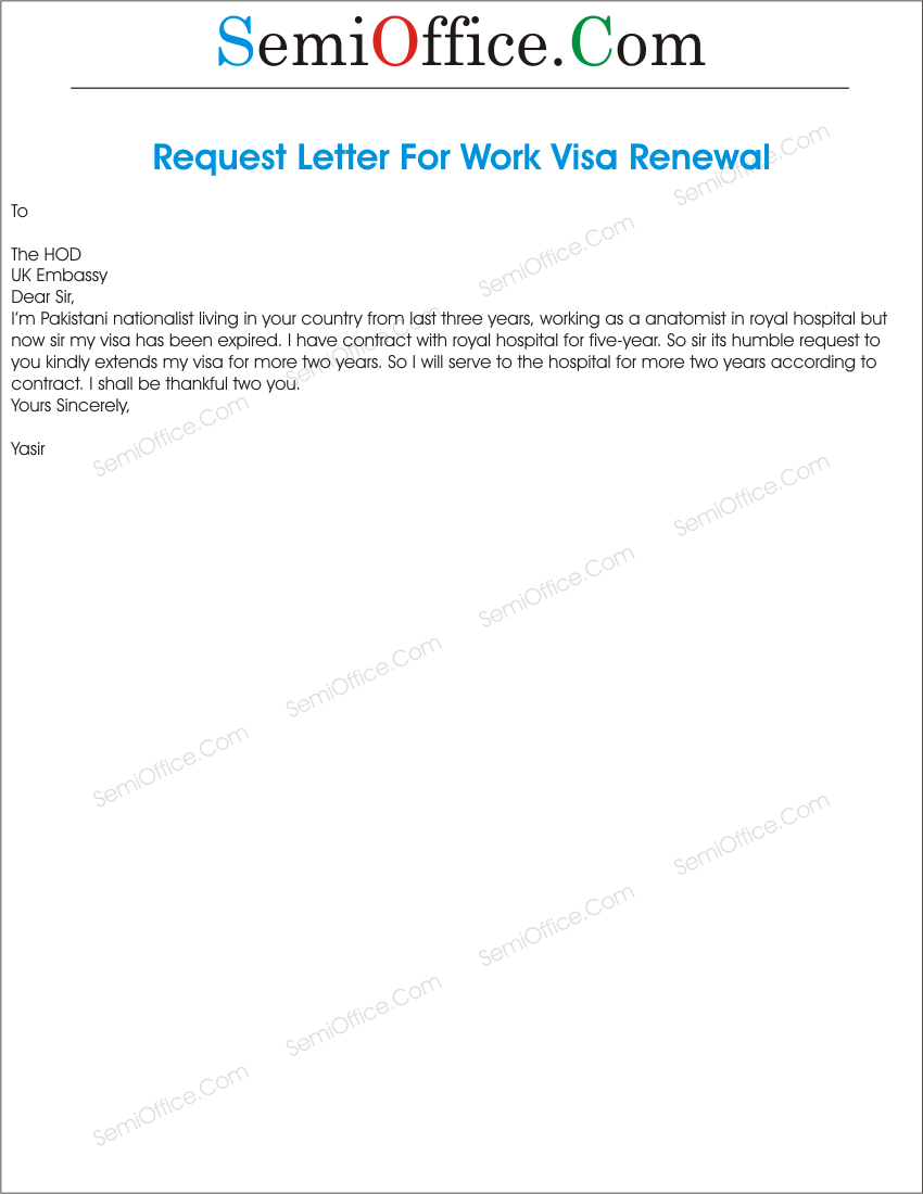 Sample Application for Renewal of Visa