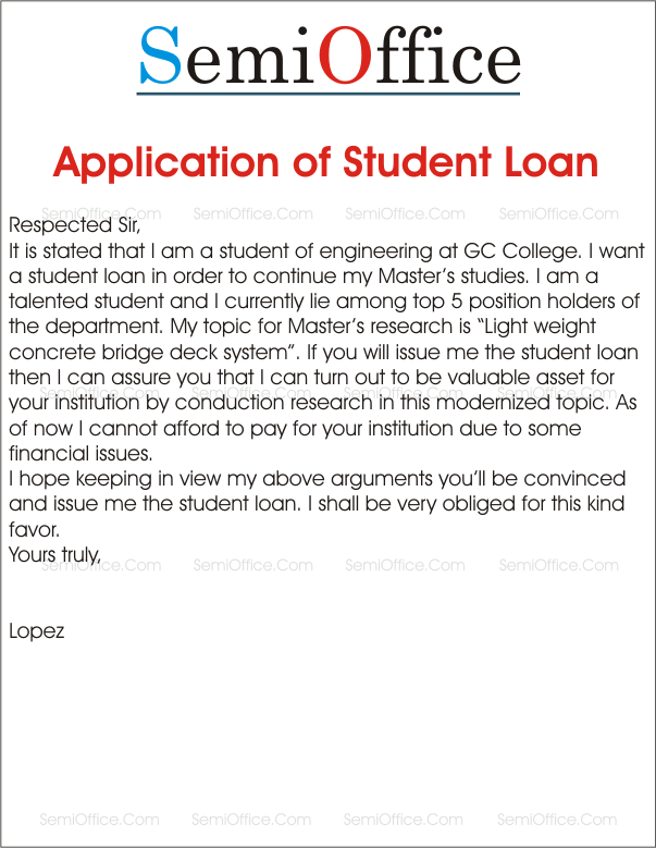 Sample Application of Student Loan