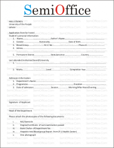 Sample Hostel Application Form