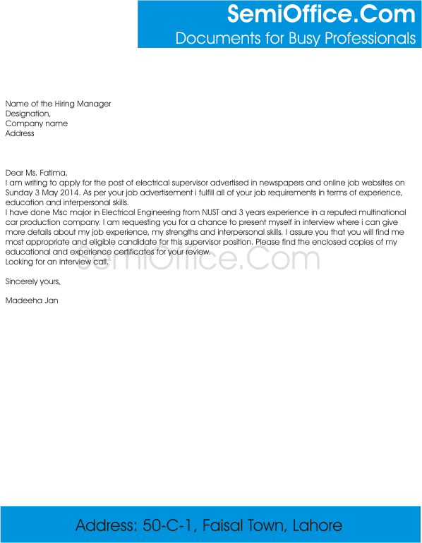 Sample Job Application For Supervisor Free Format