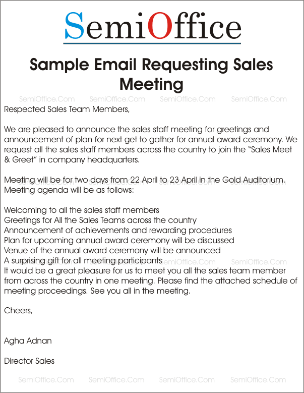 Sample Letter Requesting Sales Meeting and Greetings