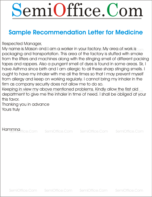 Sample Request Letter for Medicines