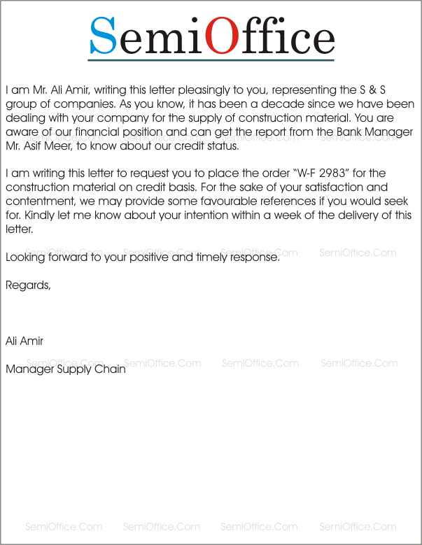Sample Request Letter for Supply of Goods
