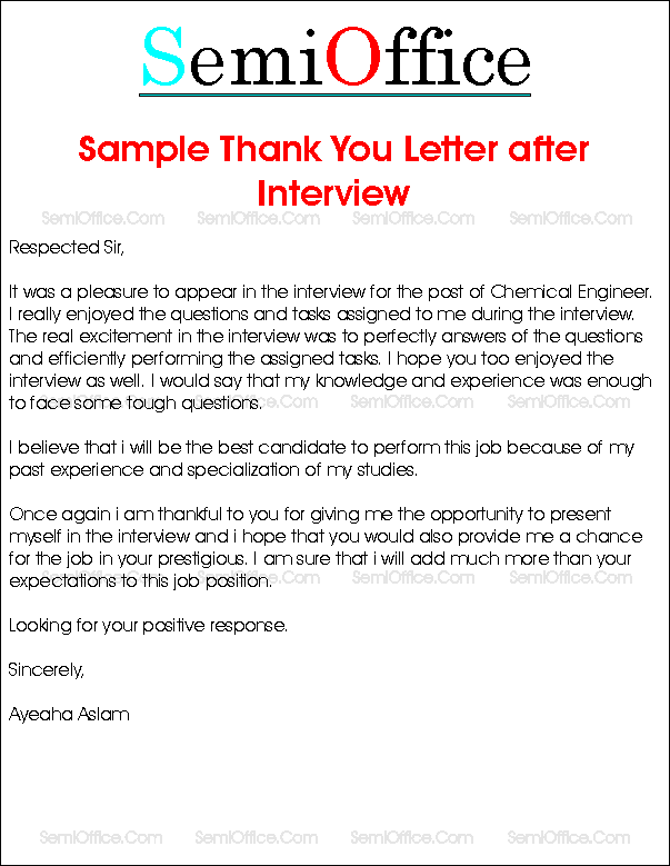 Sample Thank You Letter after Interview