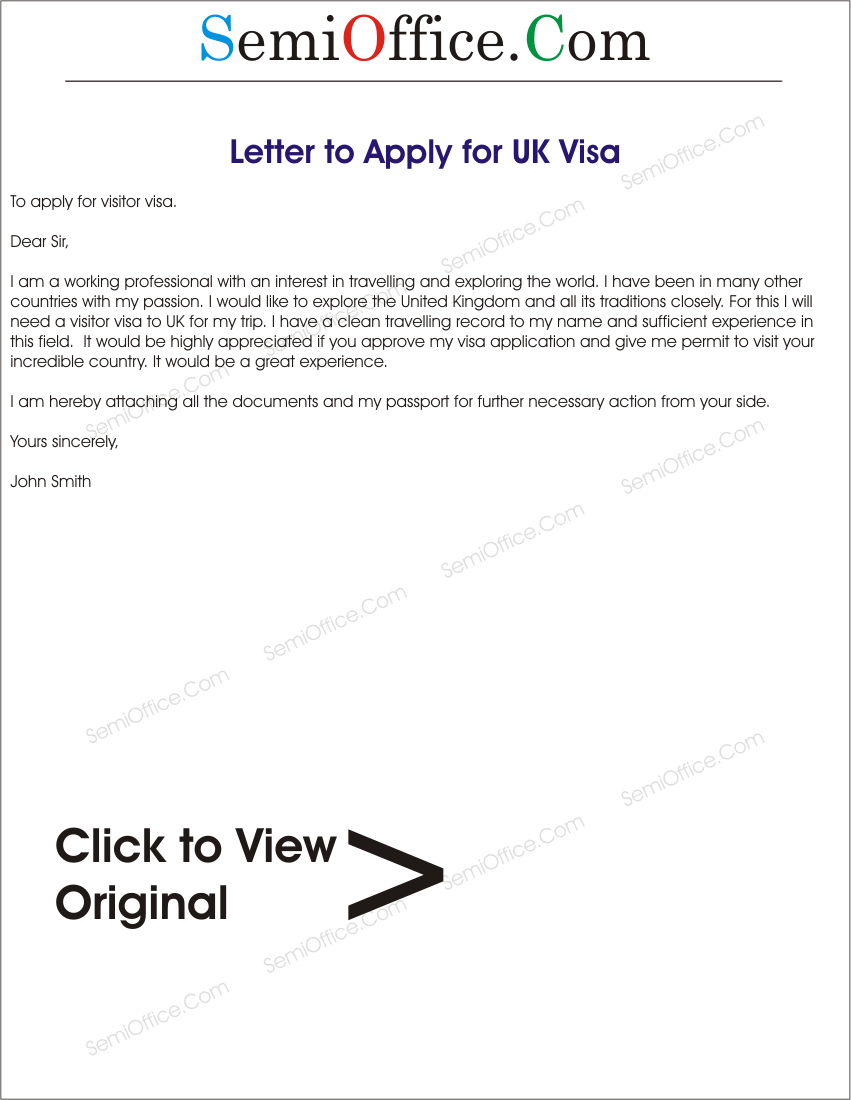 Sample Visa Application Letter for UK