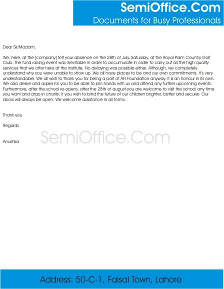 Sample thanks letter to non participants