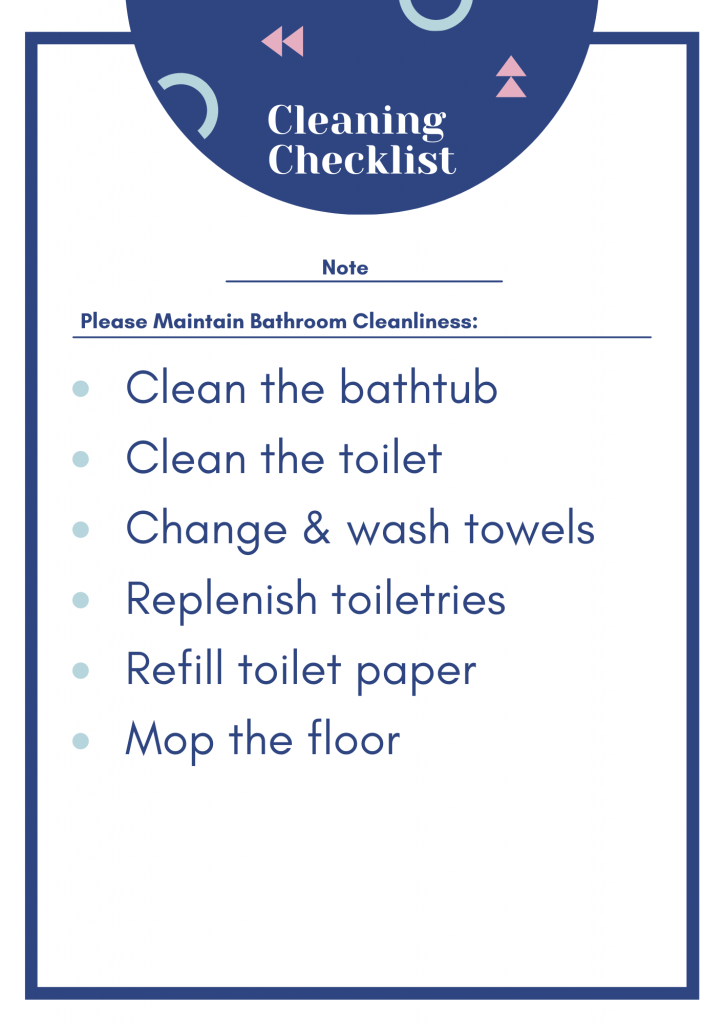 Simple Bathroom Cleaning Checklist and Notice