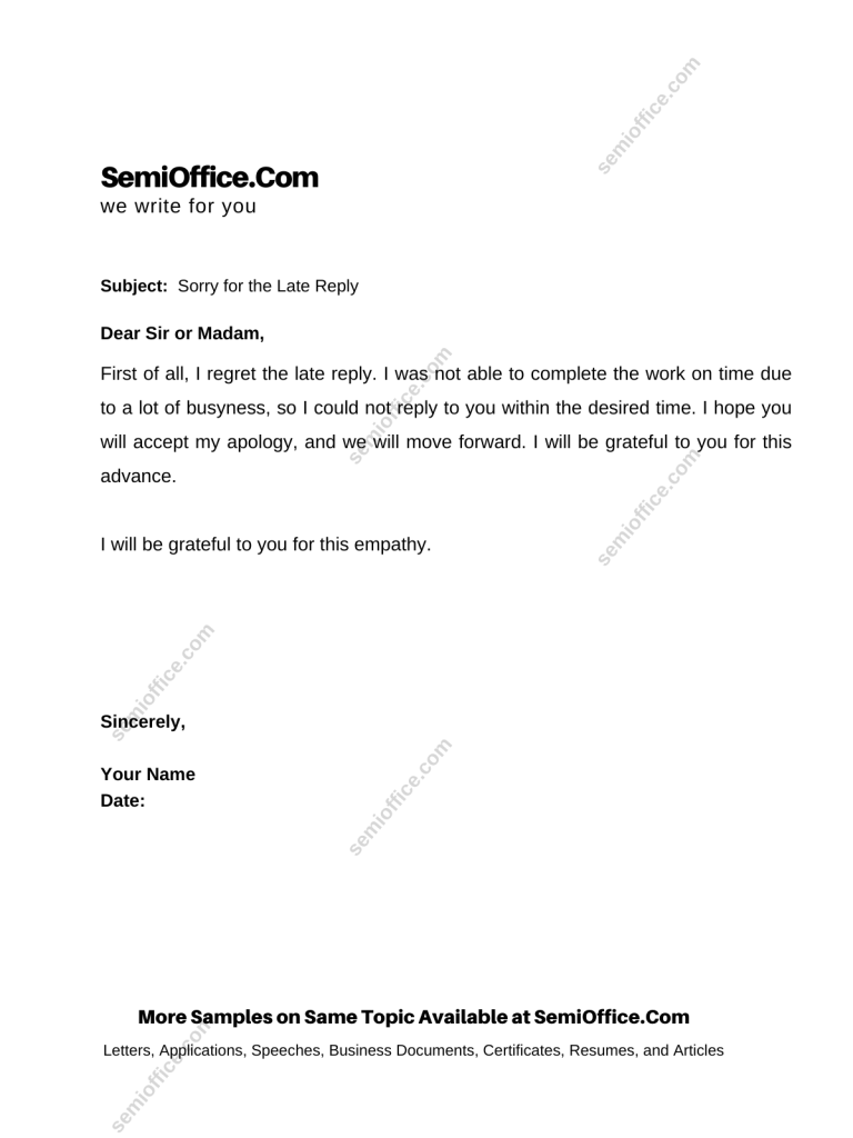 Sorry for the Late Reply Sample Email Template