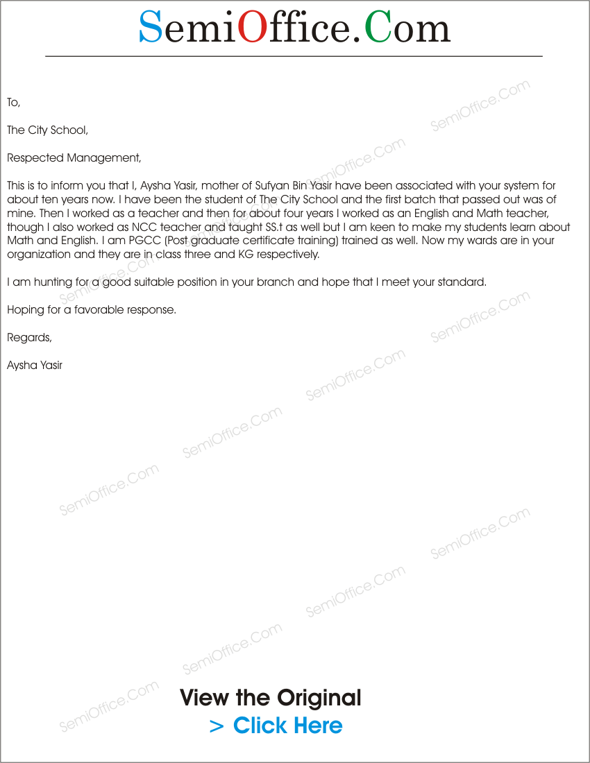 Teaching Job Application as Mother of Students