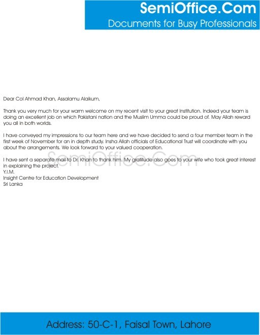 Thank You Letter for Warm Welcome