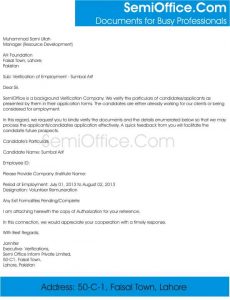 Verification of Employment Letter Sample