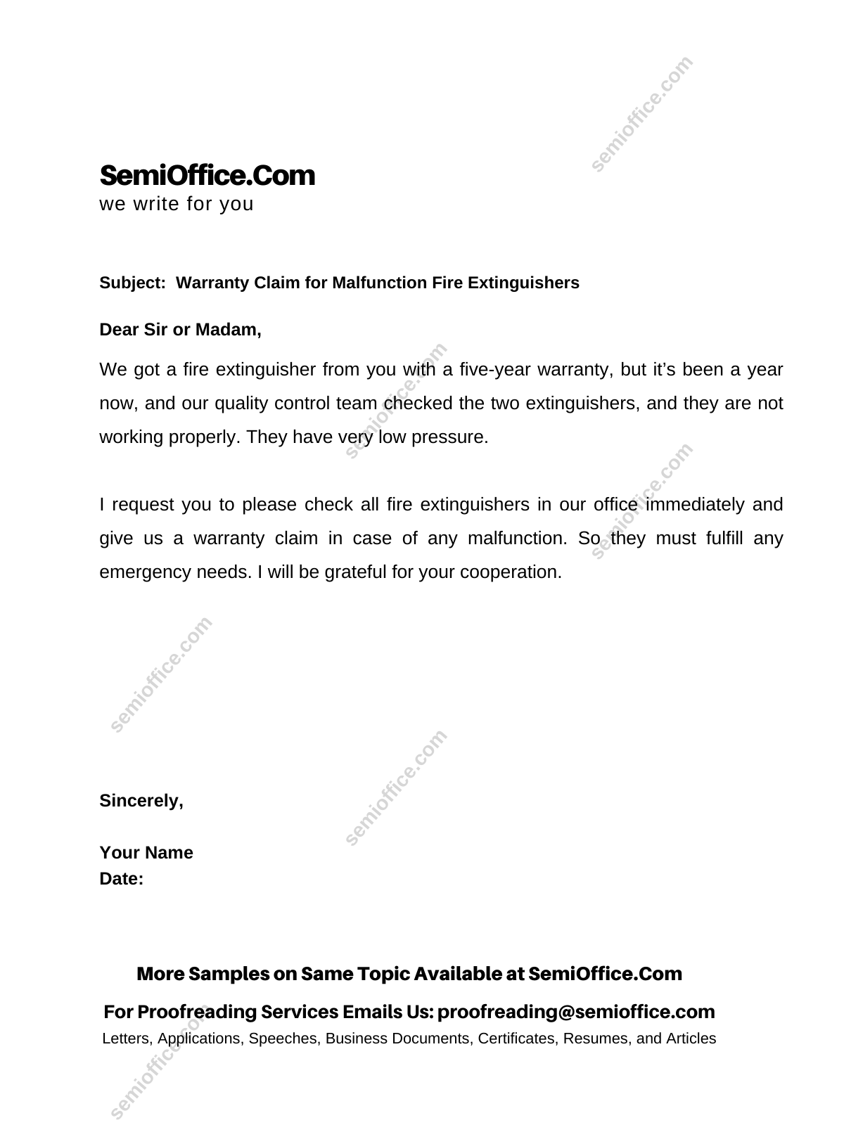 Warranty Claim for Malfunction Fire Extinguishers
