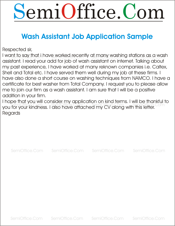 Wash Assistant Job Application Sample