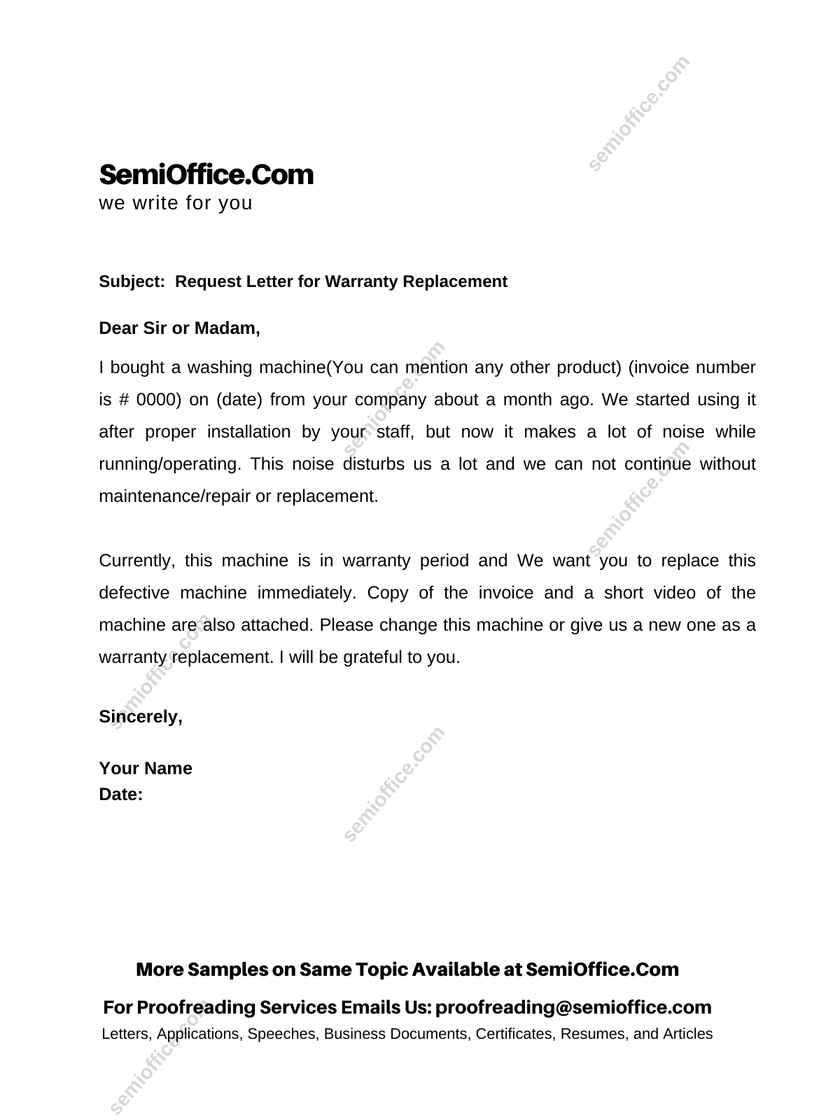 Write An Email for Warranty Claim to the Company or Retailer
