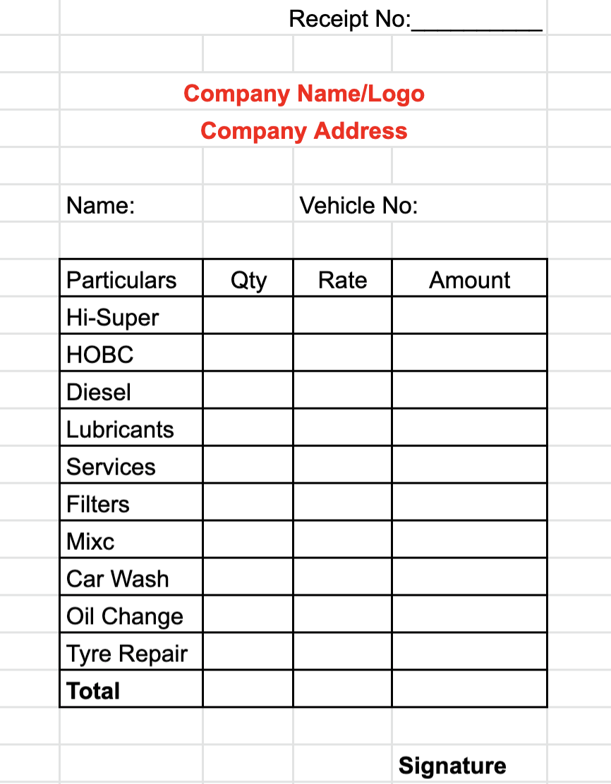 Sample Payment Receipt For Petrol Pump and General Shops in Word, and Excel Free Download