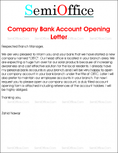 Company Bank Account Opening Request Letter