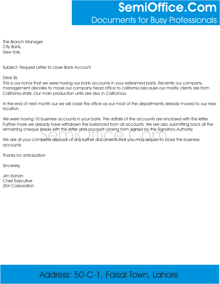 Sample Letter to Close Bank Account of Company ... (448 x 578 Pixel)