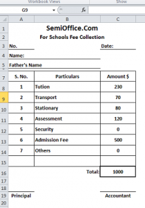 School Fee Slip Format In Excel Template Free Download