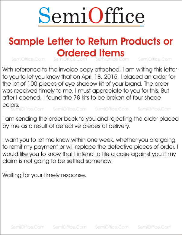 guarantee letter payment supplier to sample Items Ordered Products Letter or to Return Sample