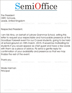 as of honour letter guest invitation for Farewell to Party letter Invitation Guest a Chief