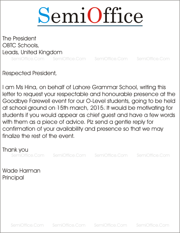 to letter chief invite guest Farewell a letter to for Guest Chief Party Invitation