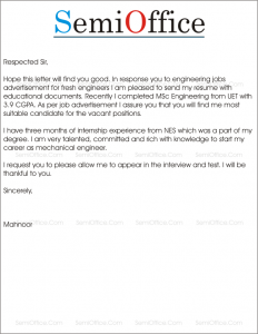 Cover Letter Mechanical Engineer for Free Download