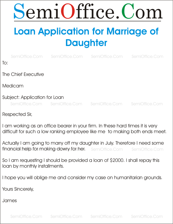 loan application letter for daughter marriage