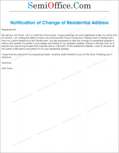 Change Of Residential Address Letter