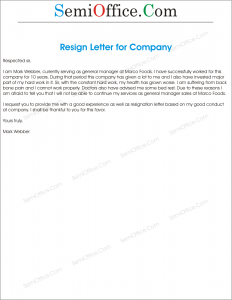 Resignation Letter To A Company