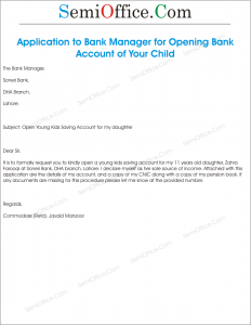 Application to Bank Manager for Opening Account